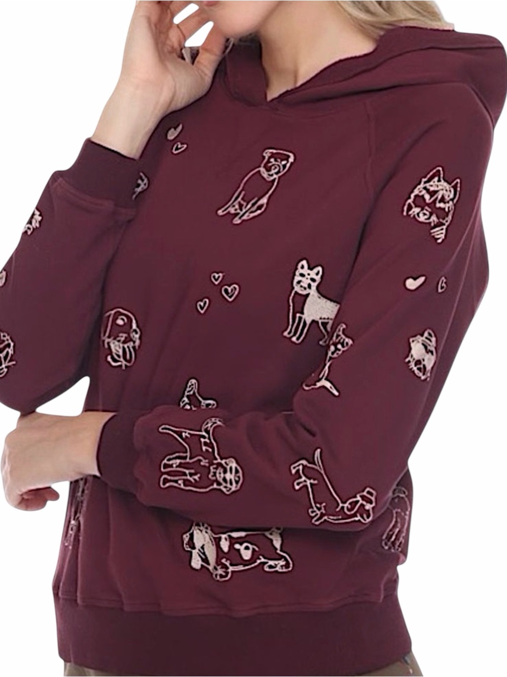 Johnny Was Embroidered Dogs Cropped Hooded Sweatshirt
